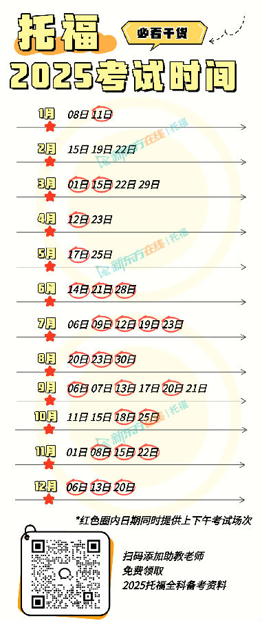 2025托福考试时间表最新消息！