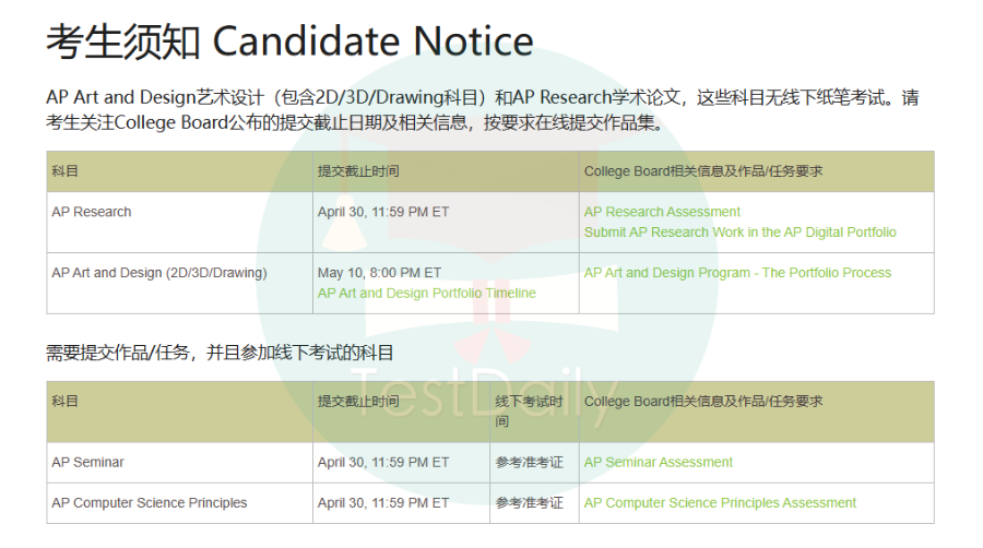 中国大陆2024年AP考试考生须知正式发布！准考证即将开放下载